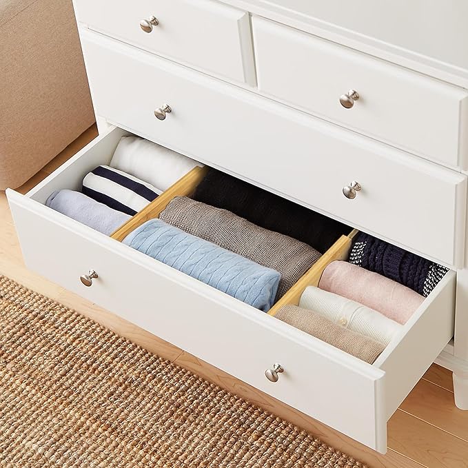 VaeFae 6-Pack Bamboo Drawer Dividers – Adjustable 14"-19.1" (Fits 15"-18" Drawers ONLY), Spring-Loaded Expandable Organizer for Kitchen, Bedroom, Office & Bathroom, MUST MEASURE Before Purchase | 6 Pack, Adjustable, Expandable, Organization
