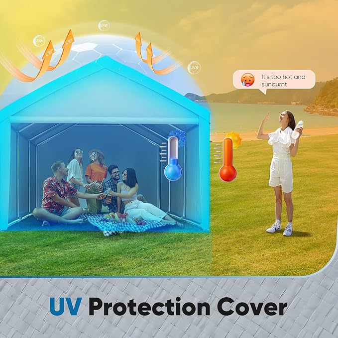 ADVANCE OUTDOOR 10x20 ft Carport Replacement Top Canopy Cover with Leg Cloth, Heavy-Duty Waterproof & UV Protected Car Garage Shelter Tent, Easy Installation with Ball Bungees, Sliver Gray, Roof Only