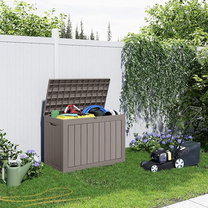 45 Gallon Outdoor Deck Box, Lockable Waterproof Outdoor Storage Boxes For Garden Tools,Indoor Cushions,Accessories Outside Storage Resin Weatherproof Container(Grey)