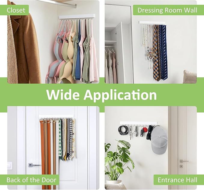 2 Pack Tie Rack Wall Mounted Belt Organizer for Men, Wooden Tie Hanger for Wall Closet with 24 Non-Slip Rotating Hooks Necktie Storage Space Saving, White