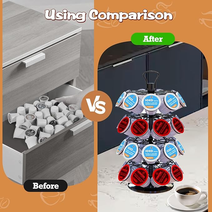36 K Cup Pod Carousel Easy Assembly Design K Cup Holders,K Cup Holder, K Cups Holder,K Cup Carousel, 4-Tier Coffee Pods Holder Storage Organizer Stand,Glossy Black