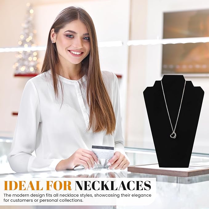 Novel Box 2 Pack Black Velvet Necklace Display Stands 8 1/4 W x 12 1/2 H Inches - Jewelry Stand Necklaces Organizer for Women - Elegant Necklace Easels for Craft Shows, Selling & Personal Use