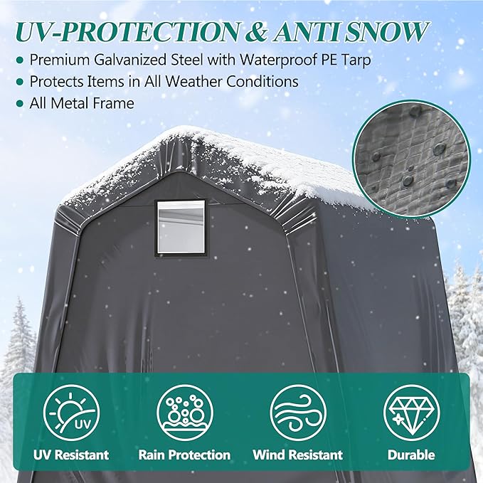 GARTOO 6' x 7' Outdoor Storage Shelter Shed- Heavy Duty Storage Tent with Roll-up Ventilated Windows, Portable Garage Storage shed for Bike, ATV, Motorcycle Shelter, Gray