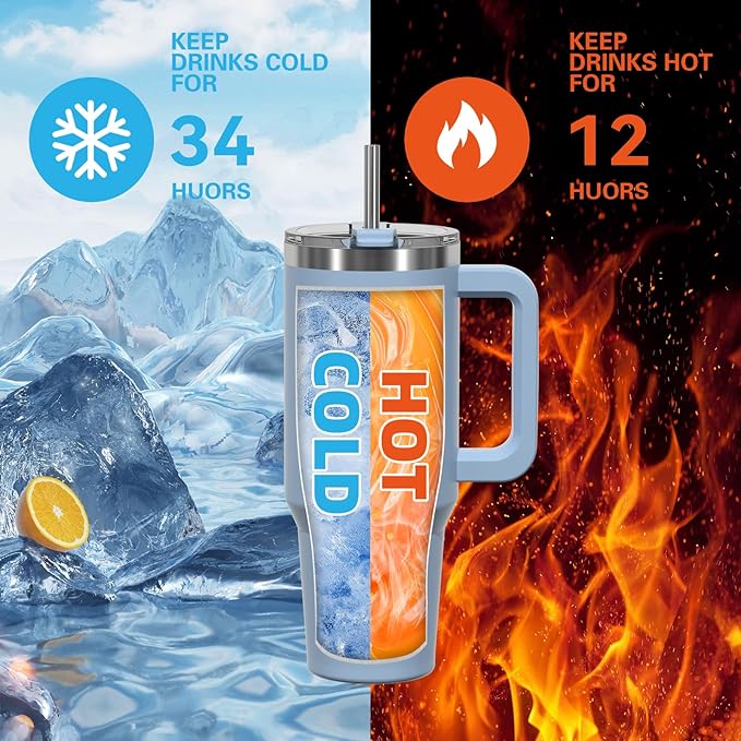 20 oz Tumbler with Handle,Tumbler with Lid and Straw,Double Wall Insulated Cup Stainless Steel Travel Mug(Cold for 34 Hours),Water Bottle for Iced Tea,Coffee,Cold Beverages(Smog Blue)