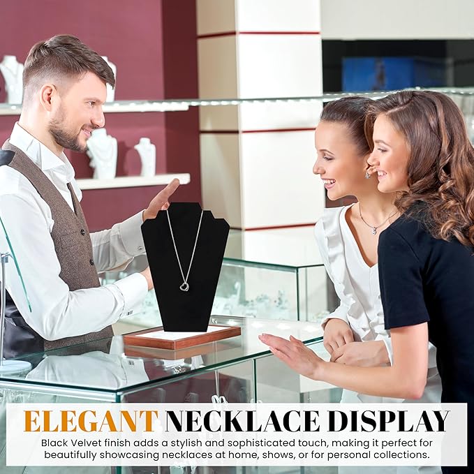Novel Box 2 Pack Black Velvet Necklace Display Stands 8 1/4 W x 12 1/2 H Inches - Jewelry Stand Necklaces Organizer for Women - Elegant Necklace Easels for Craft Shows, Selling & Personal Use