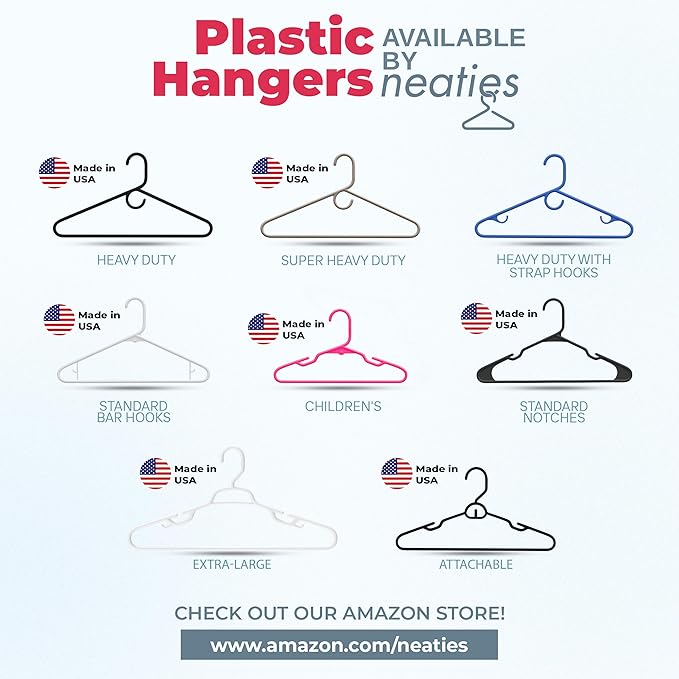 Neaties Heavy Duty Clothes Hangers 30 Pack – Made in The USA – 8lb Capacity Plastic Hangers for Adult Clothing – Durable for Pants, Coats, Jackets, or Jeans – White & Pink