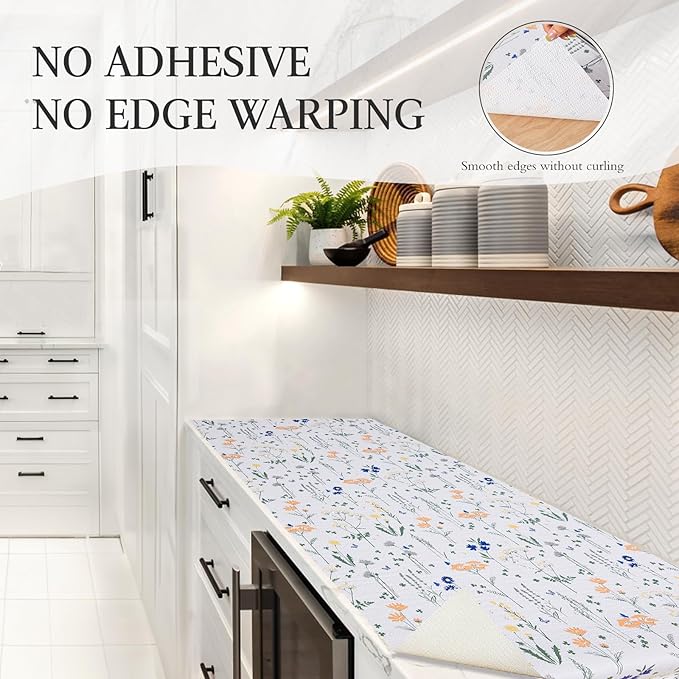 Beautysaid Shelf and Drawer Liner for Kitchen Cabinet, Non Adhesive Non Slip Shelf Paper Waterproof Washable Thickened for Dresser Pantry Shelve Bathroom Protector Liner(Floral,12 in x 20FT)