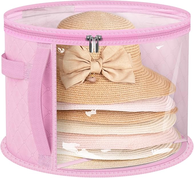 AOODA Oversized Clear Hat Storage Bag for Women, Holds up to 7 Caps Cowboy Hat Organizer for Closet, Wide Brims Hat Case with Carrying Handles (Pink)