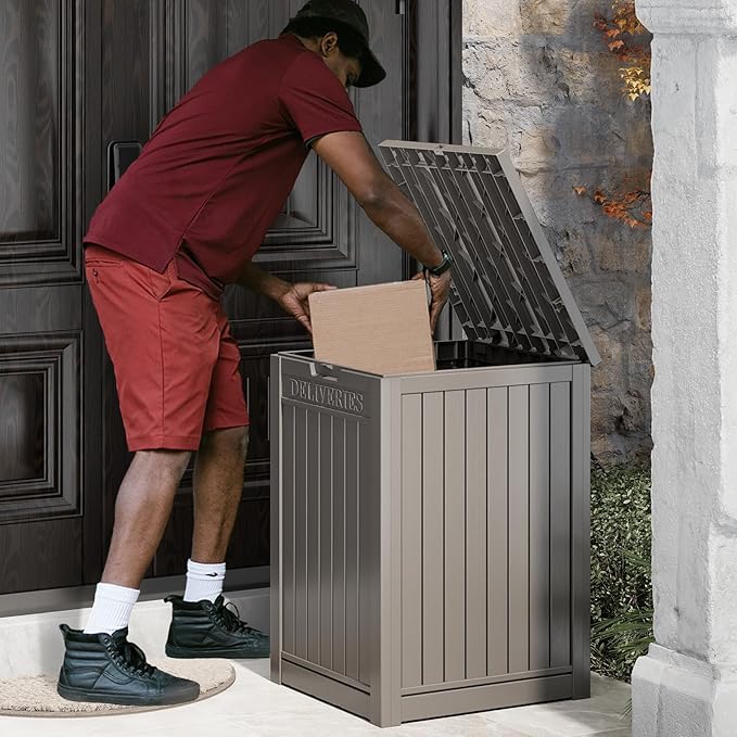 Package Delivery Box for Outside, 48 Gallon Storage with Lockable Secure Design, Large Resin Outdoor Package Drop Cabinet