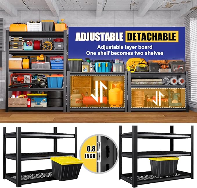 Set of 3 Garage Shelving-3000 lbs 5 Tier Storage Shelves,Adjustable Heavy Duty Metal Shelving Unit and Storage Large Wire Rack,Utility Steel Shelf for Warehouse Industrial Pantry Basement 71"x46"x18"
