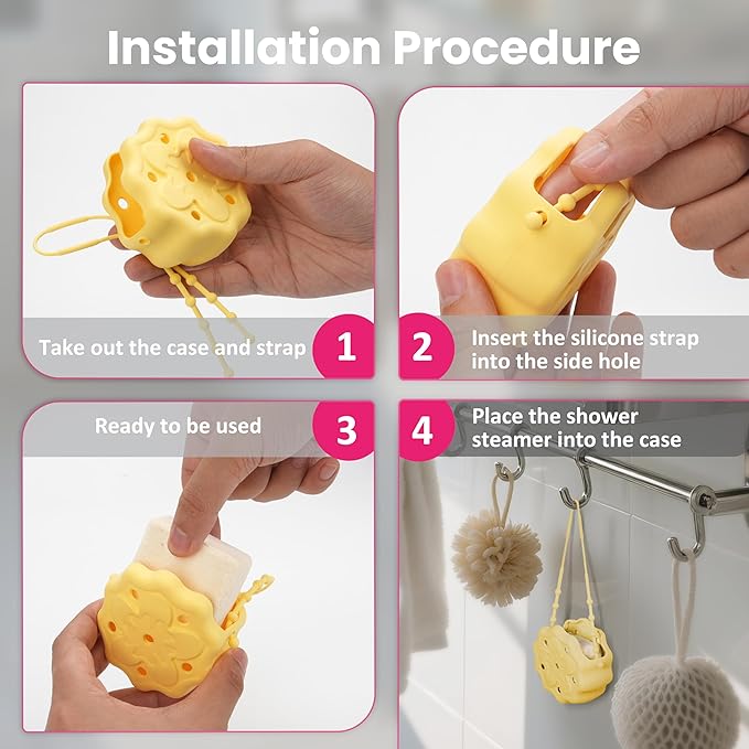 Yellow Silicone Shower Steamer Tray/Holder/Hanger, Hangable&Durable Shower Steamer Holder, Long Lasting Bath Bombs Container, Aromatherapy Diffuser Containers, Bathroom Accessory for Bathroom Decor