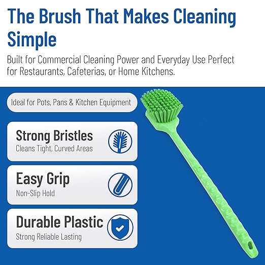 SPARTA 40501EC75 Plastic Large Scrub Brush, Kitchen Brush, Utility Brush With Long Handle For Cleaning, 20 Inches, Lime
