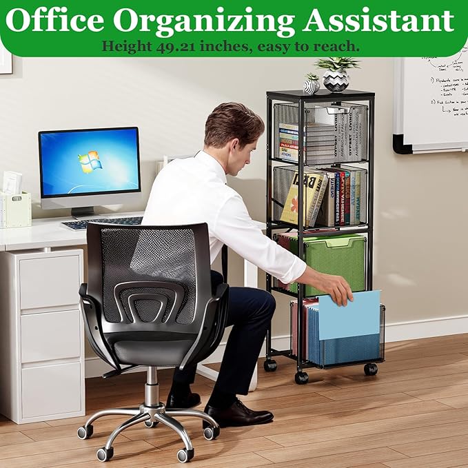 4 Drawers File Cabinet, Vertical Filing Cabinets, Rolling File Cart, Hanging File Folder Organizer with Wheels, Mobile Printer Stand Utility Craft Cart for Home Office,Black