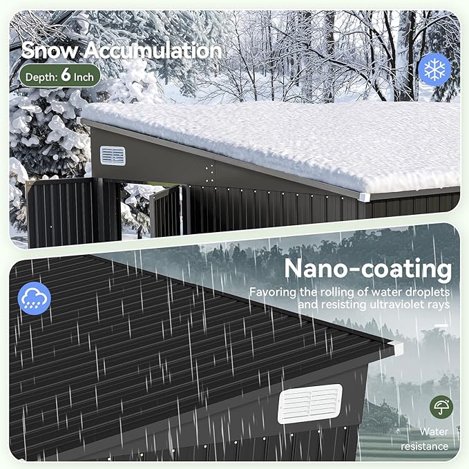 Aoxun 9.4' x 7.3' Shed 360 CU.FT Outdoor Waterproof Storage Shed with Triple Lockable Door Garden Metal Tool Shed for Outside