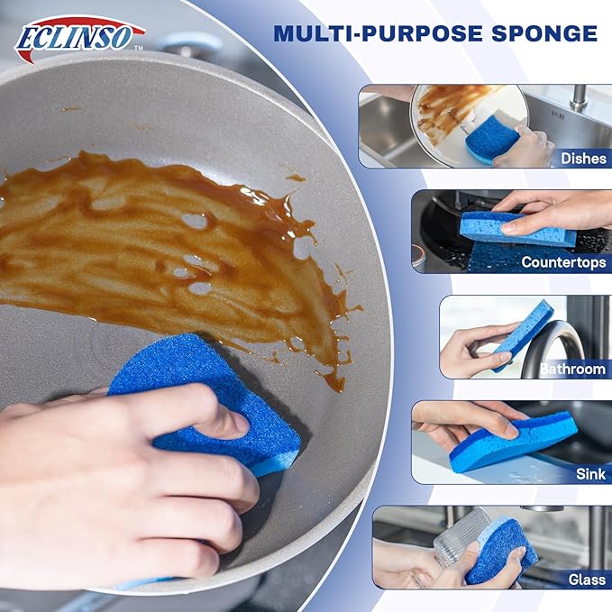 Zero Scratch Scrub Sponge, 9 Kitchen Sponges for Cleaning Around The Home, Bathroom & More, Scratch-Free Dish Scrubber, Multi-Surface Safe, Best for Nonstick Pots and Pans