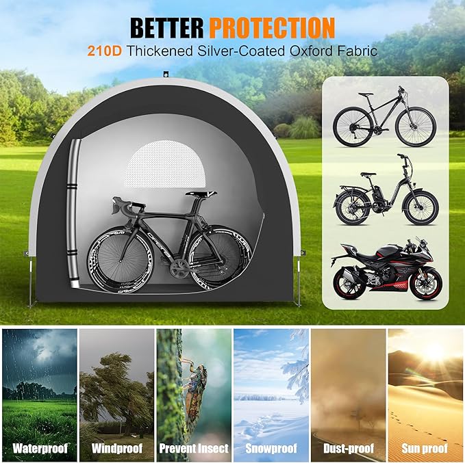 39.4" Larger Storage Shed Tent for Bike Motorcycle ebike eScooter Lawn Mower Outdoor Canopy Shelter Protection with Water Resistant Dustproof Windproof and Sunproof for RV Travel