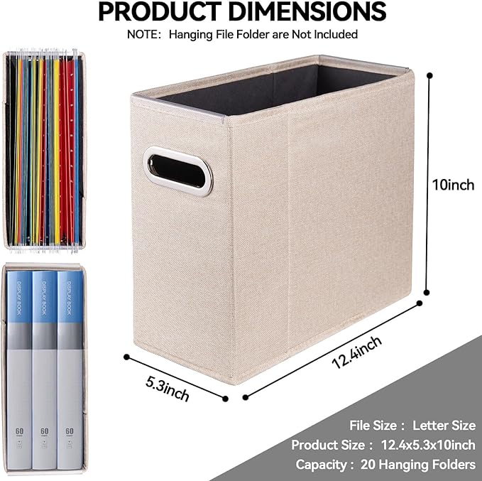 8 Packs Letter Size File Organizer, File Folders Organizer, Fabric Storage Box, Collapsible Paper Organizer with Metal Handle, Smooth PVC Rails, Only Box (Beige)