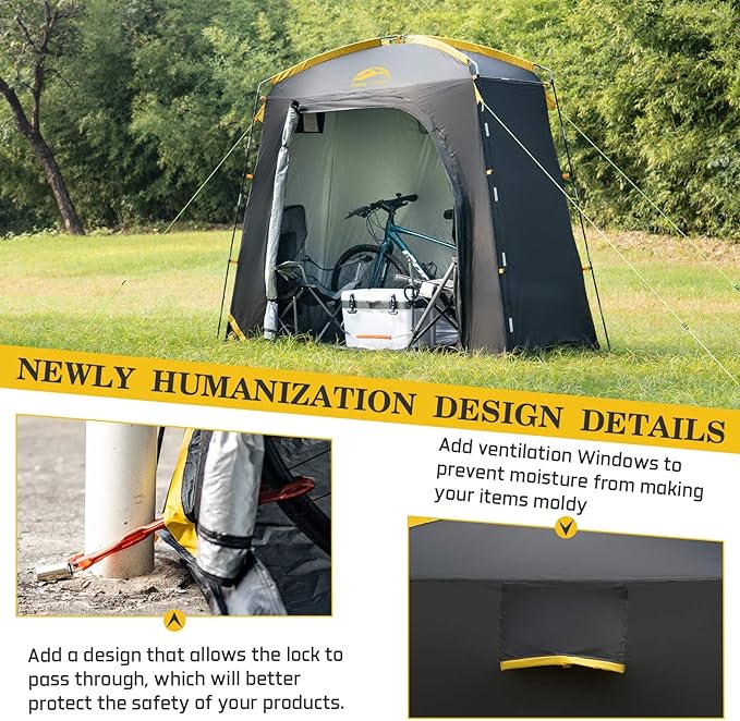Happy Travel Bike Storage Shed Tent, Waterproof Portable Bike Cover with 40% More Top Space for 2/3/4/5 Bikes,Clips Easy Setup Sheds Shelter with Lockable Bicycle Design for Garden Tools, Lawn Mower