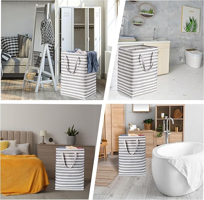 BOOMIBOO 2-Pack Large Laundry Basket,Waterproof Freestanding Laundry Hamper,Collapsible Clothes Basket with Easy Carry Handles in Laundry Room Bathroom Bedroom Dorm,Grey,100L