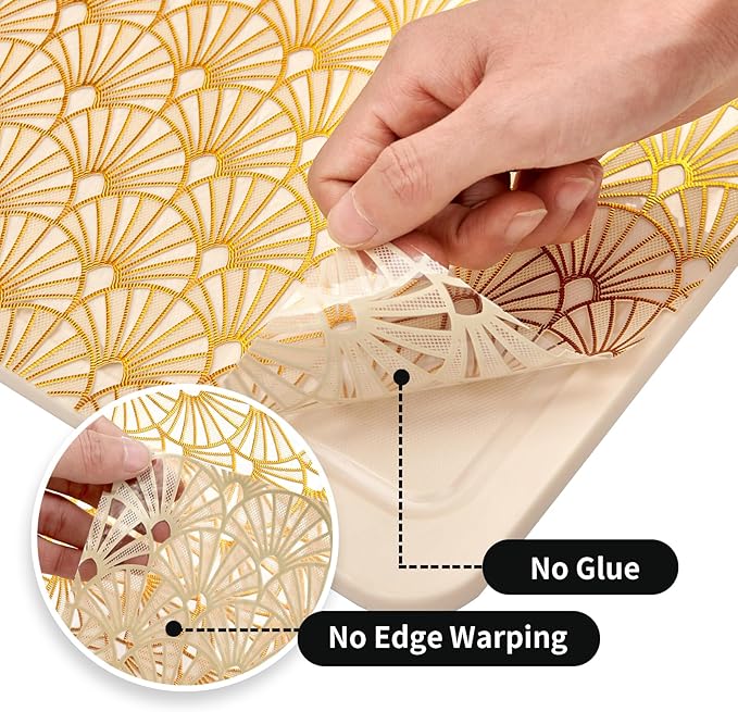 3D Drawer and Shelf Liner for Kitchen Cabinet: 12 in X 20 Ft 3D Waterproof Shelf Paper Non Adhesive Refrigerator Liners Golden Ginkgo Leaf Easy Liners for Bathroom with Knife Tape Measure