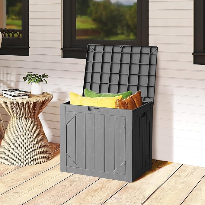 30 Gallon Outdoor Storage Box, Waterproof Resin Deck Box with Lockable Lid Large Storage Bin for Patio Furniture Cushion, Garden Tools, Pool Accessories, UV-Resistant Outside Delivery, Gray