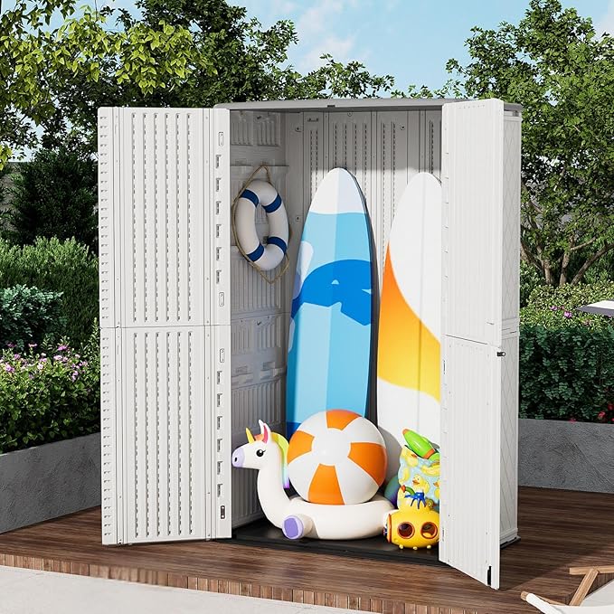 ZZM Large 67 Cu.ft Waterproof Storage Shed, Outdoor Storage Cabinet，Durable Resin Sheds for Patio Furniture, Garden Tools, Pool Accessories, Mower Storage (White)