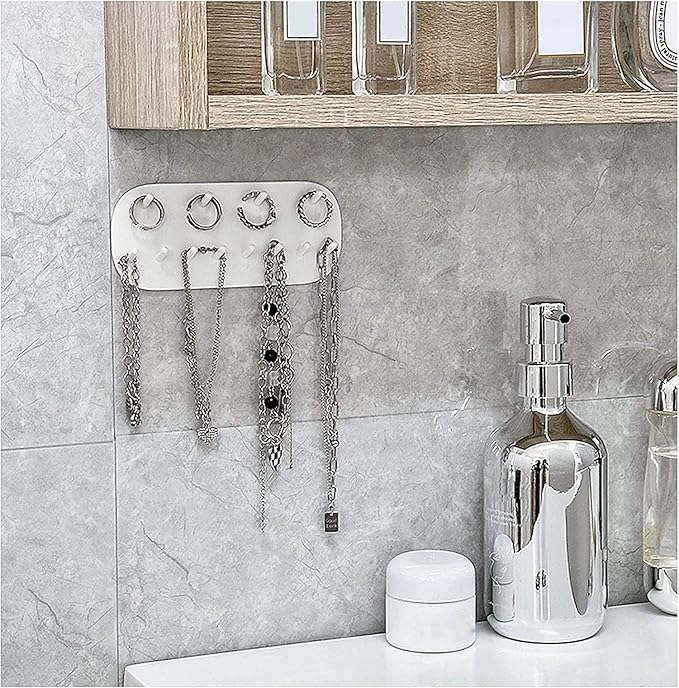 Andiker Wall Mounted Necklace Holder, Hanging Jewelry Organizer with 12 Hooks, Jewelry Hangers for Necklace Bracelets, Earrings, and Keys (White)