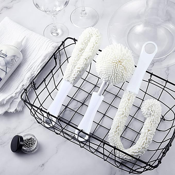 Boao 3 Pcs Wine Decanter Cleaning Brushes with Stainless Steel Cleaning Balls Wine Glass Flexible Bottle Scourers Brushes Cleaners Polishers for Decanter Glass Goblets Champagne Flutes Cups