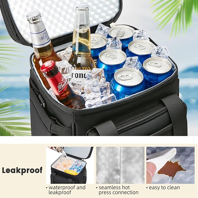 Insulated Lunch Bag & Lunch Box for Men - Double Deck Reusable Lunch Bag for Women Tote Cooler Bag Leakproof Soft Expandable - Large Lunchbox for Work/Adult/Picnic/Outdoor (Black，15L)