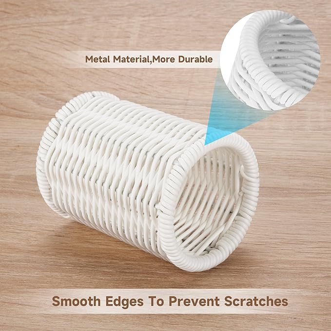 Rattan Jars, Rattan Desk Organizer, Bathroom Essentials Accessories Decor, Vanity Makeup Storage Organizer, for Cotton Balls, Pads, Floss Picks-Minimalist Decor , White(DP053)