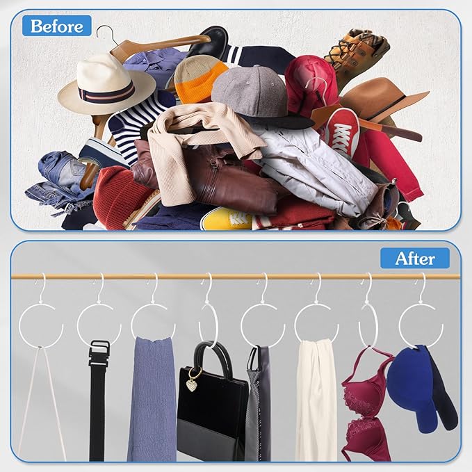 4 Pack Belt Hangers for Closet Rotatable Belt Ring Hook Tie Rack Holders Closet Hanger Organizer for Ties Scarves Baseball Cap Wardrobe Accessory Storage(White)
