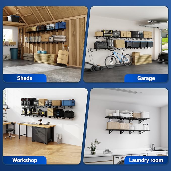 FLEXIMOUNTS 2-Pack 2x4ft 24-inch-by-48-inch Wall Shelf Garage Storage Rack Wall Mounted Floating Shelves, Black, Classic Series