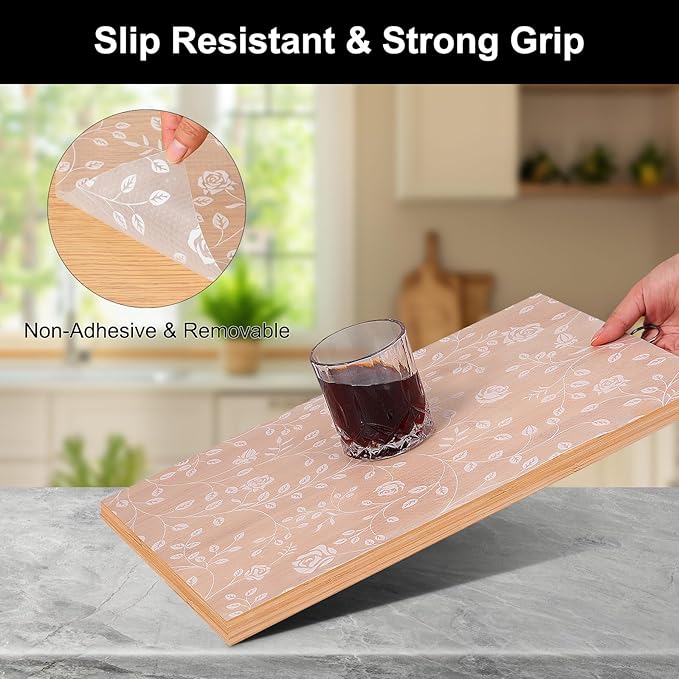 Cooyes Shelf Liner – Premium Non-Adhesive Cabinet & Drawer Liner for Kitchen – Waterproof Shelf Paper with Modern Pattern – Durable EVA Cabinet Mat – Easy to Cut （17.5" W x 360" L）