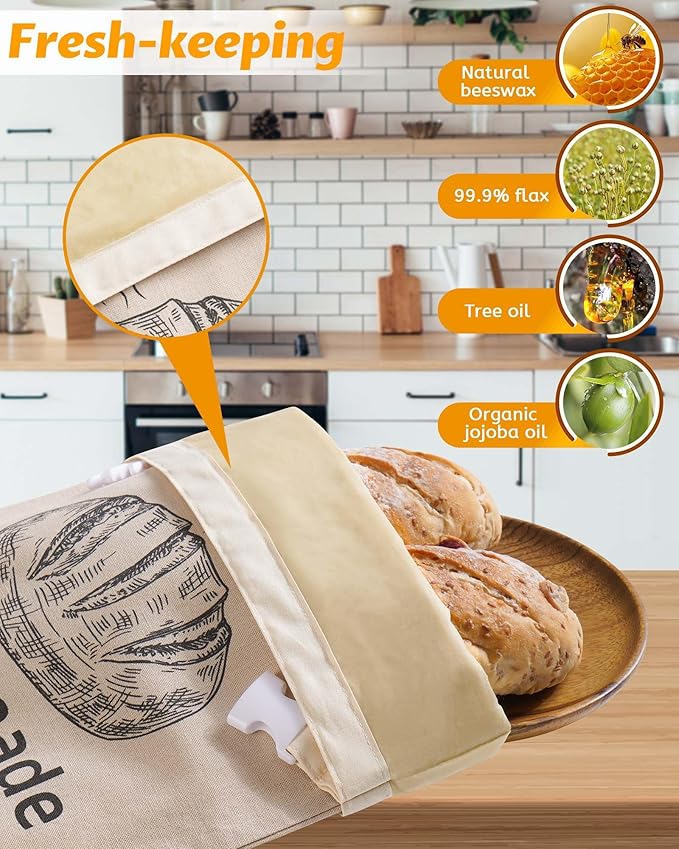 1 Pack Beeswax Bread Bags for Sourdough,Reusable Organic Linen Beeswax Bread Bag for Homemade Sourdough 17 x 12.6 Inches Food Storage Cloth Bag – Freezer-Friendly & Freshness Preservation