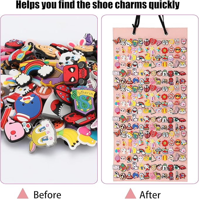 JUXYES Shoe Charms Organizer Wall Hanging Charm Collection Holder with 216 Holes, Portable Decorative Croc Shoe Charms Display Hanging Decoration Croc Charm Collection Storage Organizer