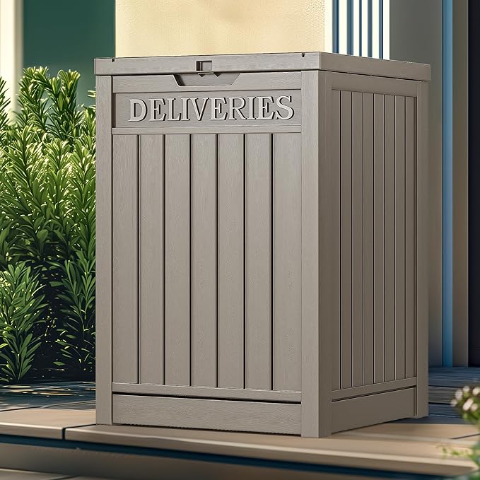 YITAHOME Outdoor Package Delivery Storage Box 51 Gallon, Secure Lockable Resin Package Delivery Container, Deck Box for Porch & Curbside, Brown