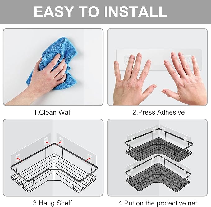 Shower Caddy Shelf Adhesive Replacement Stickers Pads For Bathroom Corner Organizer Basket, No Drilling For Kitchen Racks And Soap Holder 4pack