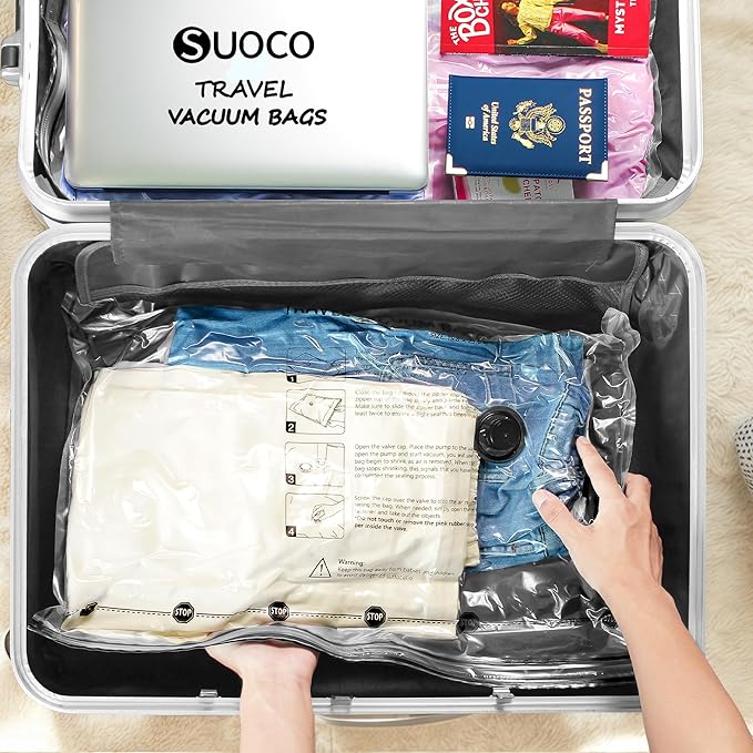 Travel Vacuum Bags for Clothing with Rechargeable Electric Pump, Compression Packing Cubes Organizer Storage for Luggage Suitcase, Space Saver Seal Bags for Vacation Cruise, 8 Large