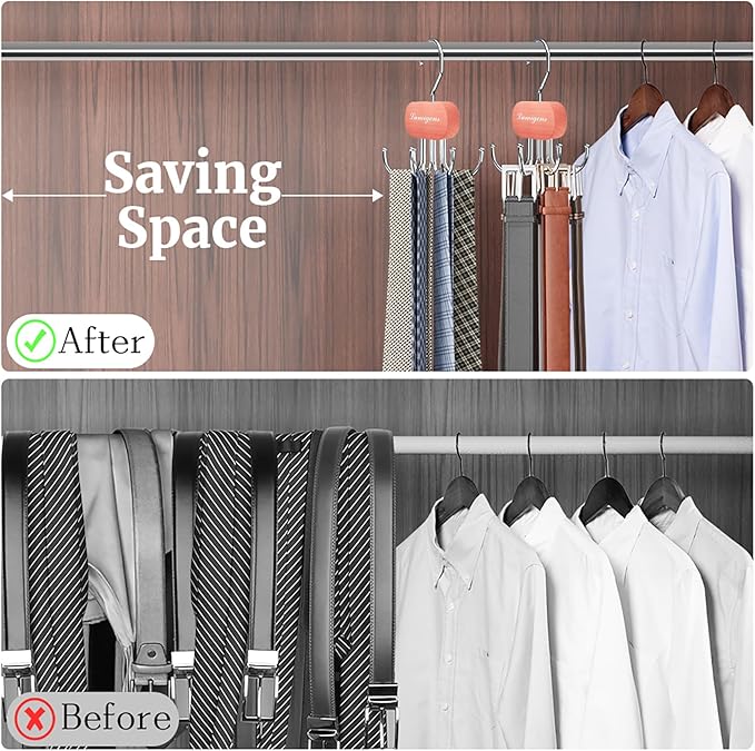 Cedar Wooden Belt Hanger, Belt Organizer for Closet,Rotatable Tie Rack,Belt Holder,Hanging Closet Storage Hook for Belt, Bra, Tank Top, Tie, Scarf, Purse