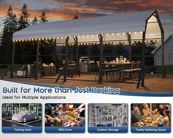 Jocisland 12x20x10.5 FT Heavy Duty Metal Carport, All-Weather Car Canopy with Waterproof Removable Sidewalls, Galvanized Steel Roof & Reinforced Base, Car Shelter for Cars, Boats, Trucks