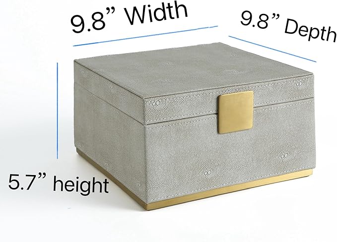 WV Ivory Shagreen Square Decorative Organizer for Home Decor - Faux Leather Storage Jewelry Box - Men's Accessories, Women's Cosmetic Shelf Organizer (Ivory, 9.8x9.8 inch)