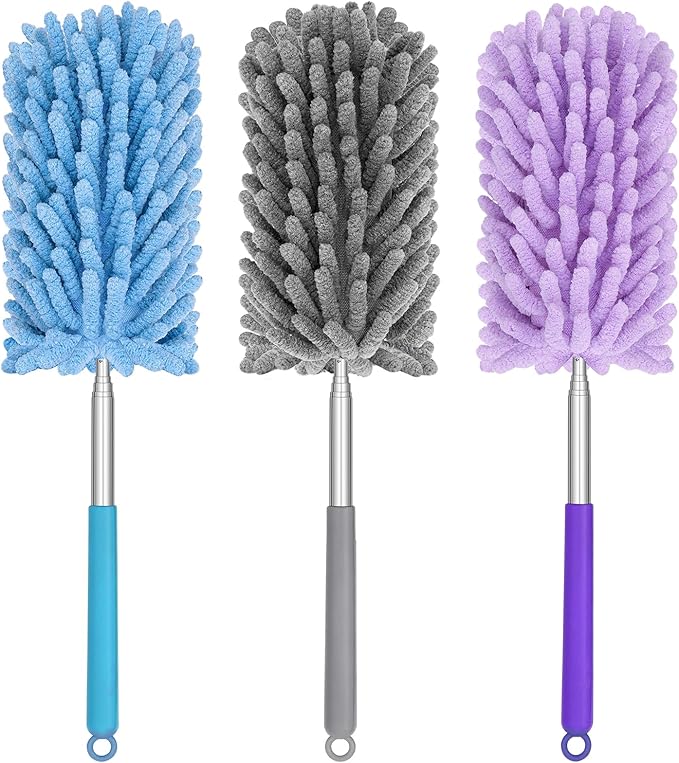 Mini Duster for Cleaning, 360° Bendable Hand Dusters with Extension Pole, Washable Small Duster for Car Interior, Office, Furniture
