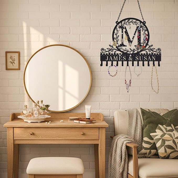 Personalized Letter Hanging Earring Organizer Wall Mounted Jewelry Rack for Earrings Necklaces Bracelets Space Saving Jewelry Display Stand Perfect Valentine's Day Gift