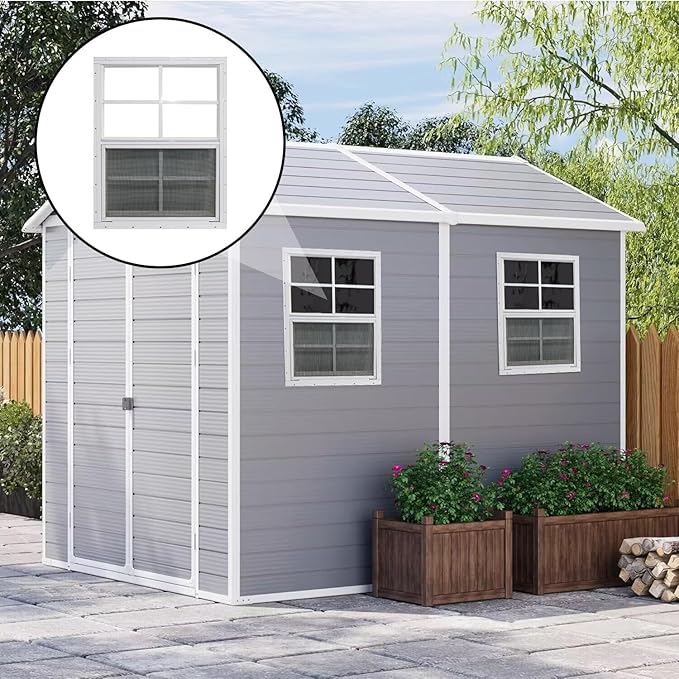 Yuzzy 24" x 27" Shed Windows with Tempered Glass and Fiberglass Screen, 2 Pack Small Sliding Windows for Shed, Chicken Coop, Playhouse, Household, Garage, Barns (White)