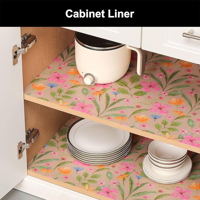 Cooyes Shelf Liner – Premium Non-Adhesive Cabinet & Drawer Liner for Kitchen – Waterproof Shelf Paper with Modern Pattern – Durable EVA Cabinet Mat – Easy to Cut （17.5" W x 360" L）