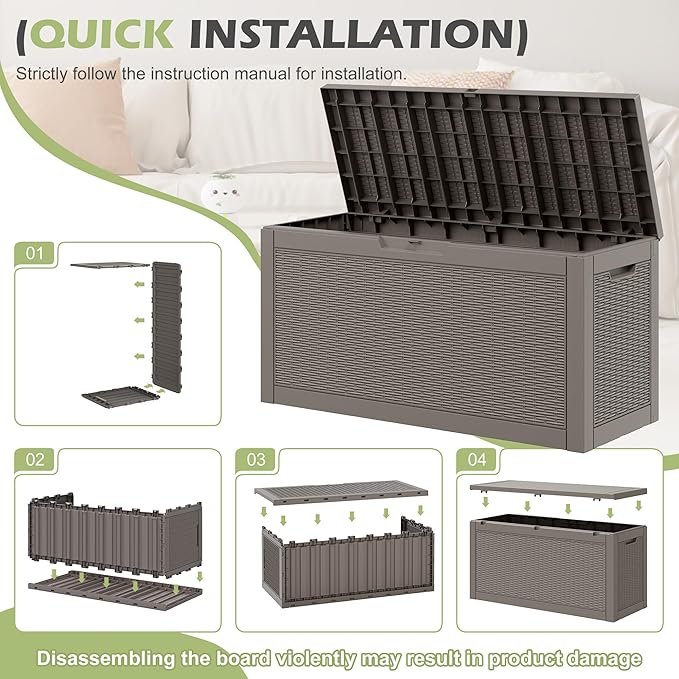 71 Gallon Outdoor Storage Box, Resin Deck Boxes Outdoor Waterproof For Patio Furniture, Garden Tools, Pool Supplies, Lockable And UV Resistant (Rattan Gray)