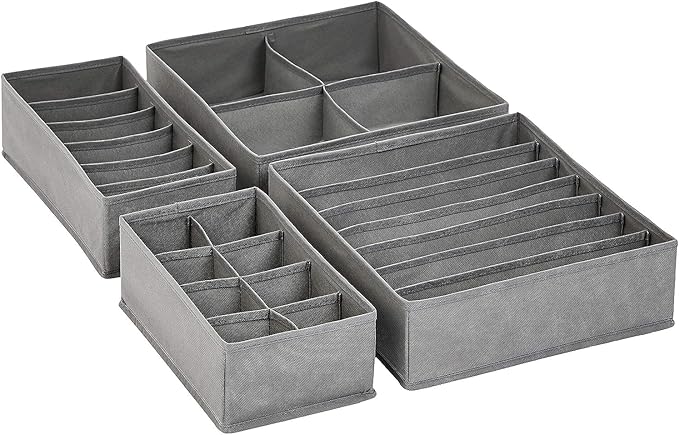 Amazon Basics Dresser Drawer Storage Organizer for Undergarments Gray | Set of 4
