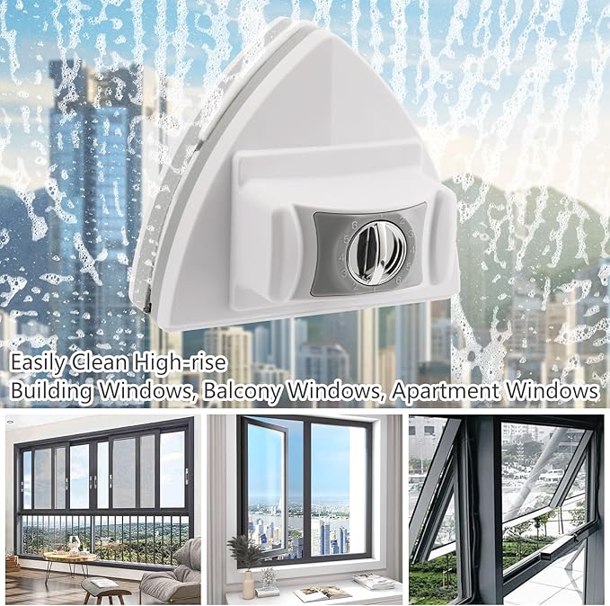 Magnetic Window Cleaner Tool Glass Wiper, Adjustable Magnet Window Washer, Double-Sided Windows Cleaning Brush for High-Rise Single/Double Glazed Windows Thickness 0.2''-1.4''(5-35mm)