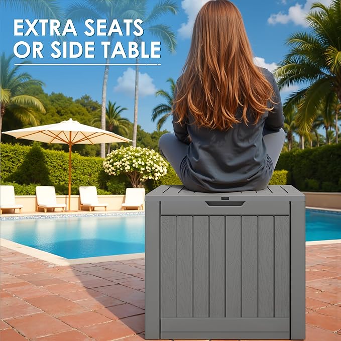 Greesum 40 Gallon Outdoor Deck Box with Lock, Resin Storage Chest for Patio Furniture Cushions, Garden Tools, Pool Toys, Waterproof & UV Resistant, Large Capacity, Gray