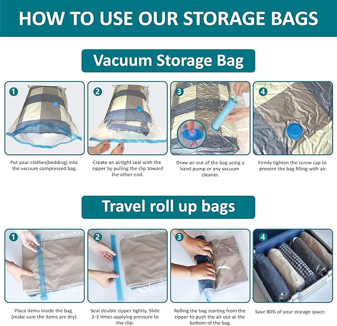 Cozy Essential 30 Pack Vacuum Storage Bags, Space Saver Vacuum Storage Bags, Vacuum Seal Bags for Clothing, Clothes, Comforters and Blankets, Pillow, Bedding